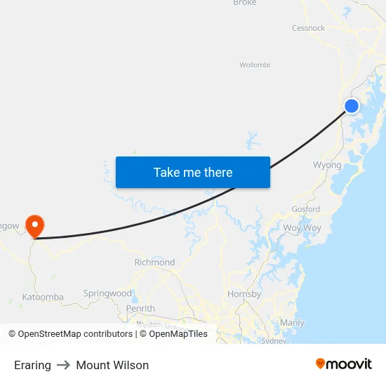 Eraring to Mount Wilson map