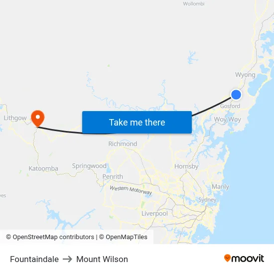 Fountaindale to Mount Wilson map