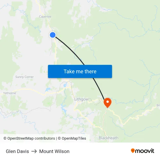 Glen Davis to Mount Wilson map