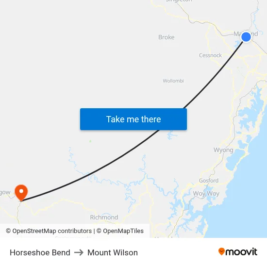 Horseshoe Bend to Mount Wilson map
