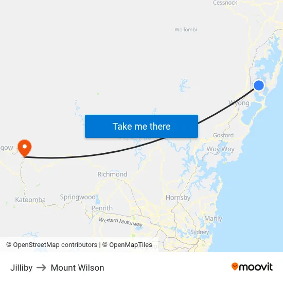 Jilliby to Mount Wilson map