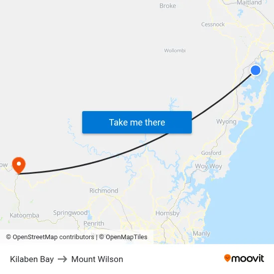 Kilaben Bay to Mount Wilson map