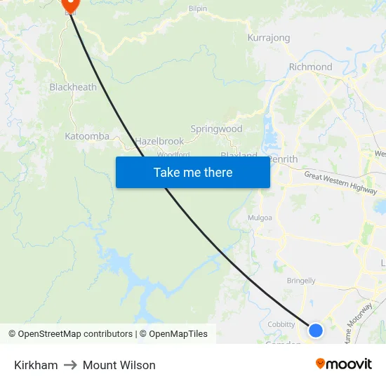 Kirkham to Mount Wilson map