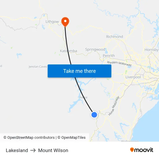 Lakesland to Mount Wilson map