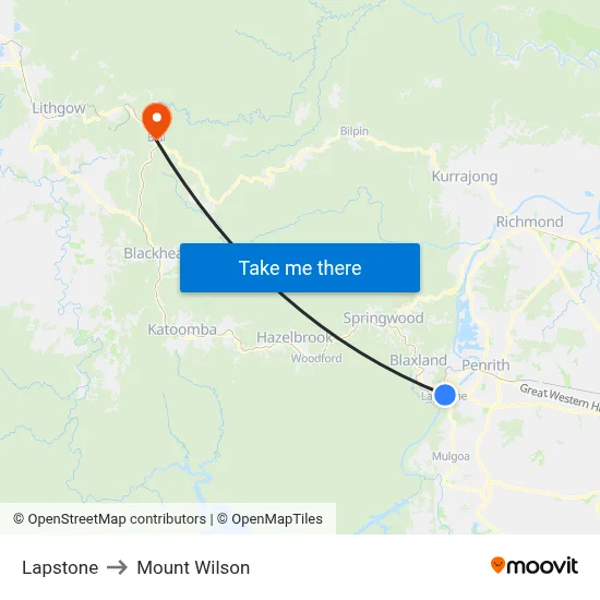 Lapstone to Mount Wilson map