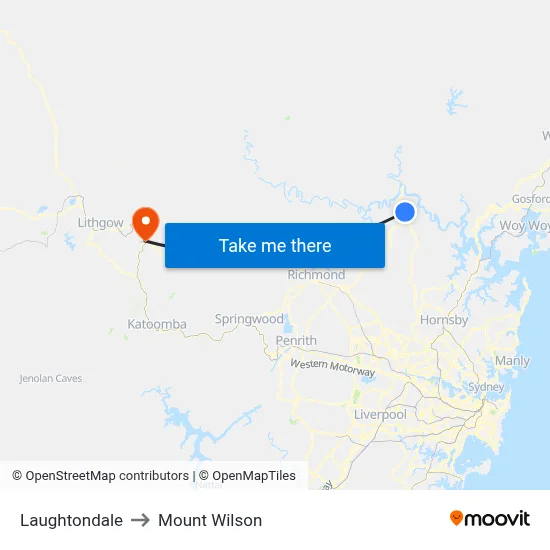 Laughtondale to Mount Wilson map