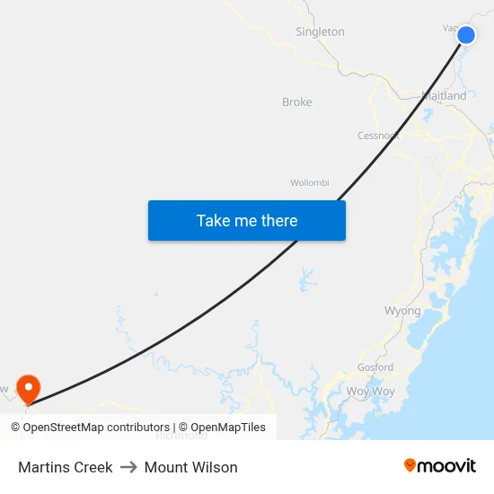Martins Creek to Mount Wilson map