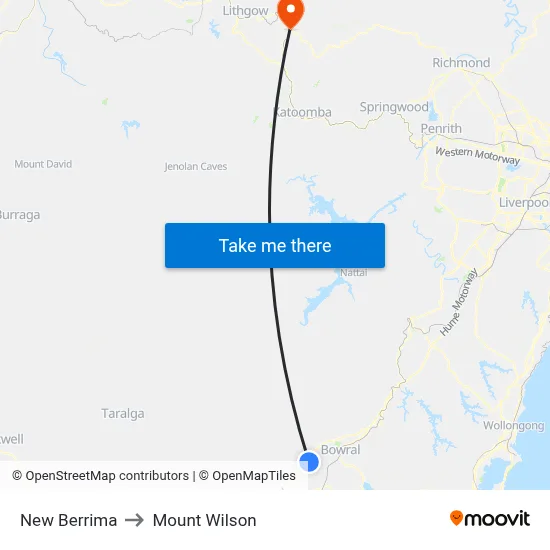 New Berrima to Mount Wilson map