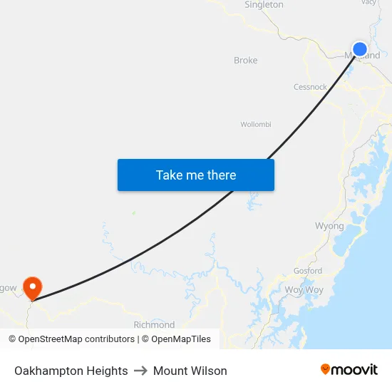 Oakhampton Heights to Mount Wilson map