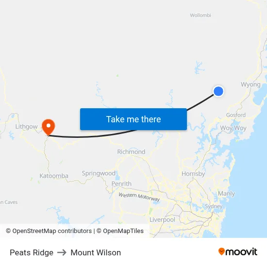 Peats Ridge to Mount Wilson map