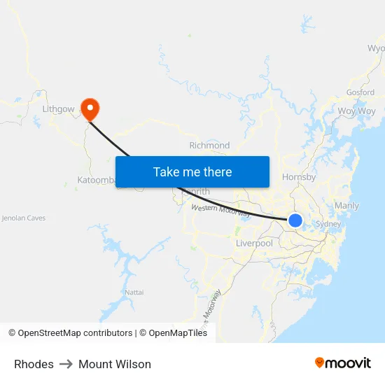 Rhodes to Mount Wilson map
