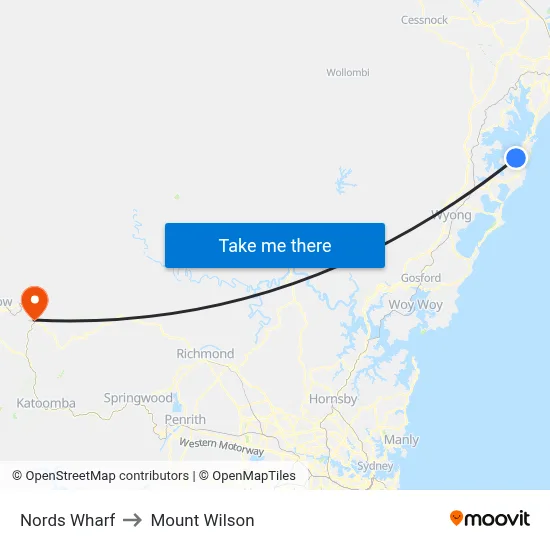 Nords Wharf to Mount Wilson map