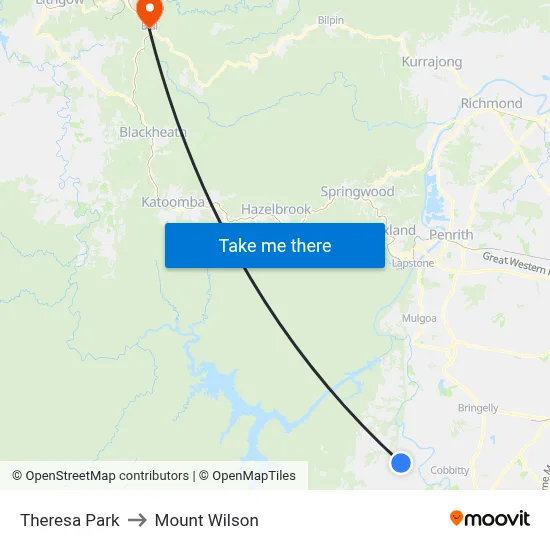 Theresa Park to Mount Wilson map