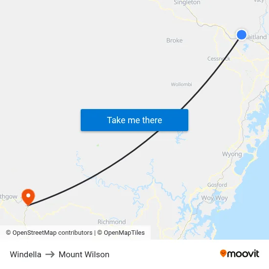 Windella to Mount Wilson map
