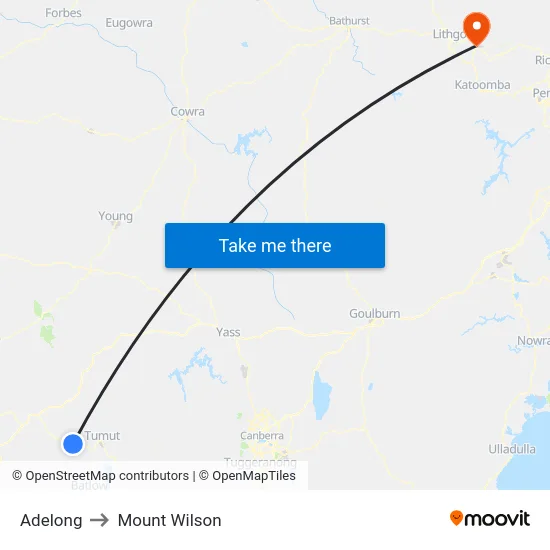 Adelong to Mount Wilson map
