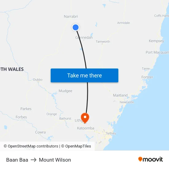 Baan Baa to Mount Wilson map