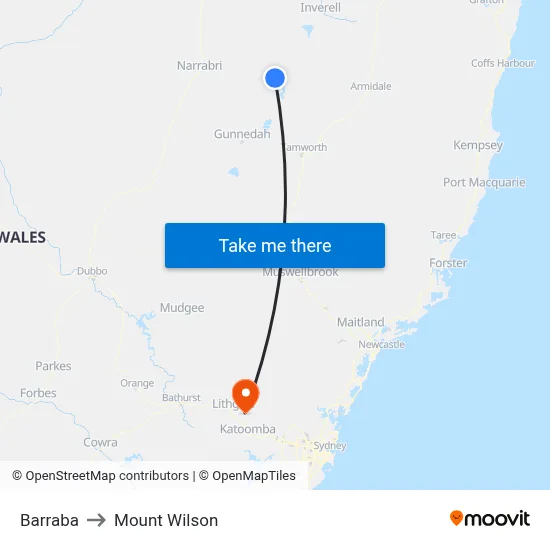 Barraba to Mount Wilson map