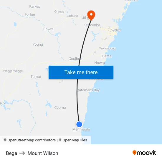 Bega to Mount Wilson map