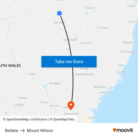 Bellata to Mount Wilson map