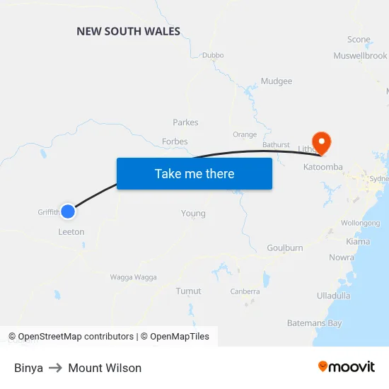 Binya to Mount Wilson map