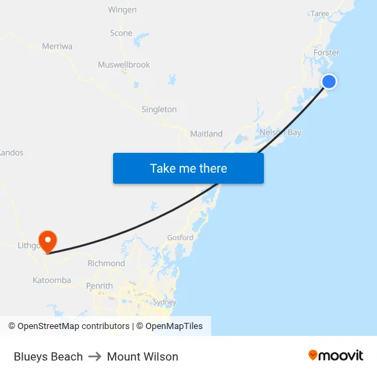 Blueys Beach to Mount Wilson map