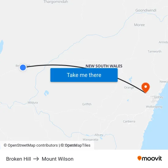 Broken Hill to Mount Wilson map