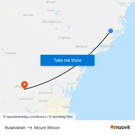 Bulahdelah to Mount Wilson map