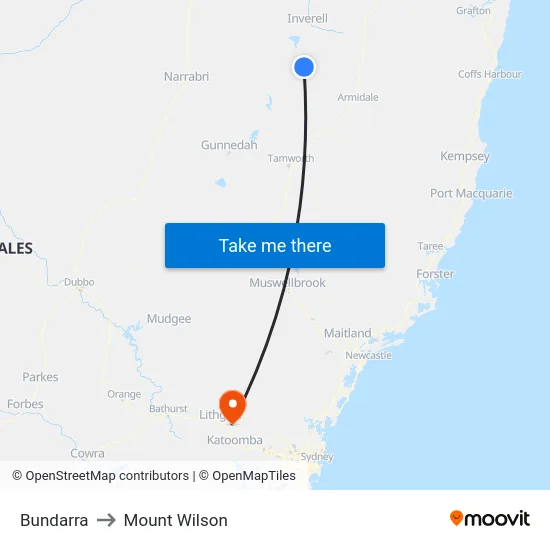 Bundarra to Mount Wilson map