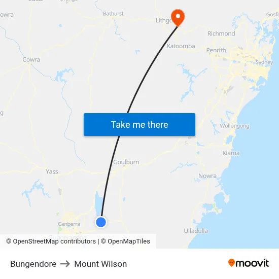 Bungendore to Mount Wilson map