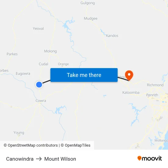 Canowindra to Mount Wilson map