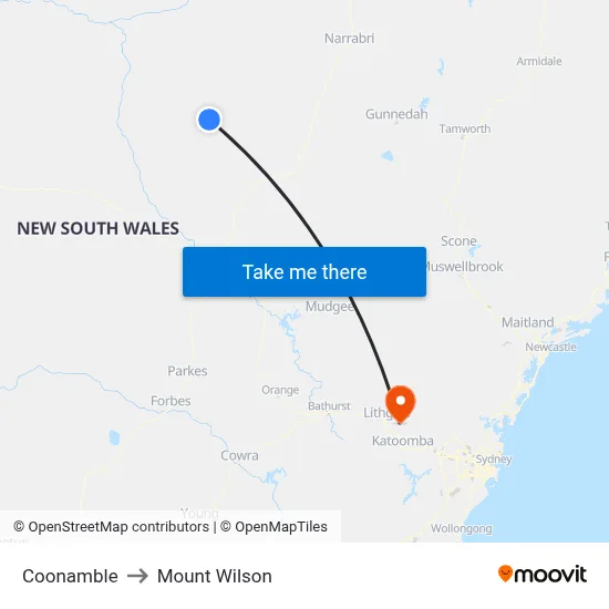 Coonamble to Mount Wilson map