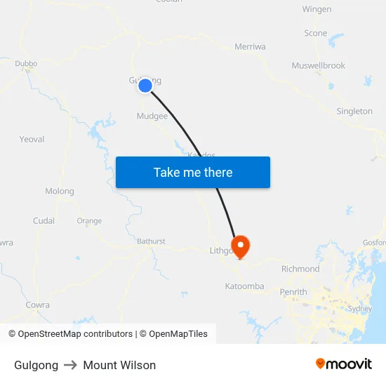 Gulgong to Mount Wilson map