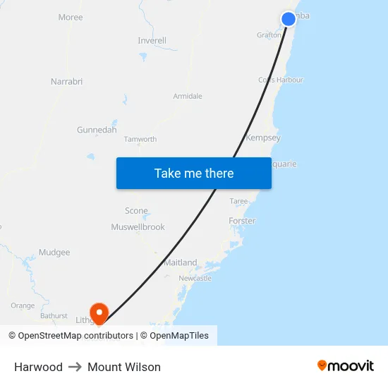 Harwood to Mount Wilson map