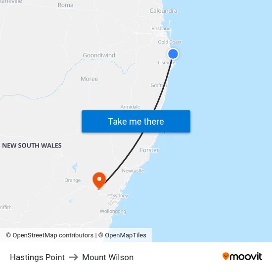 Hastings Point to Mount Wilson map