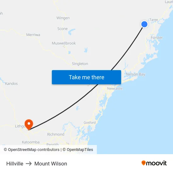 Hillville to Mount Wilson map