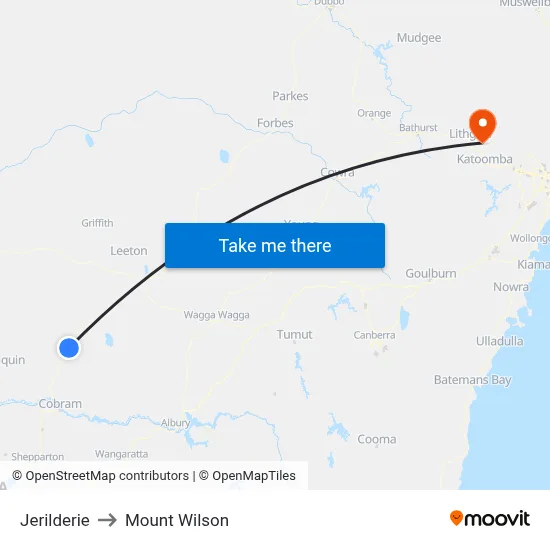 Jerilderie to Mount Wilson map