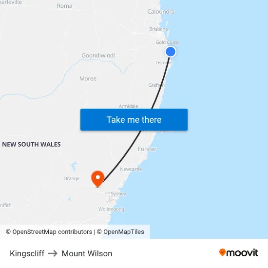 Kingscliff to Mount Wilson map