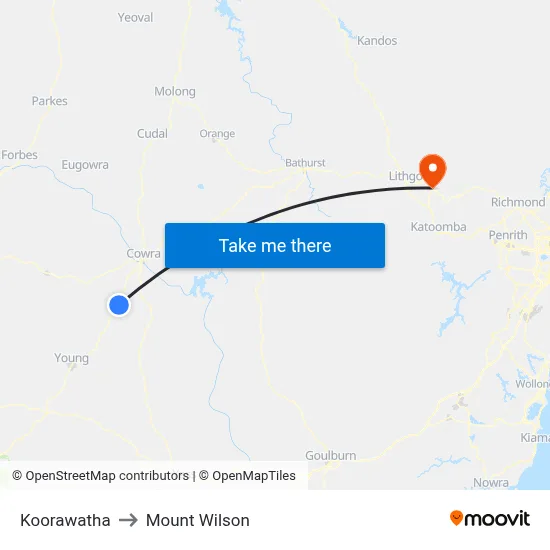 Koorawatha to Mount Wilson map
