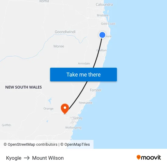 Kyogle to Mount Wilson map
