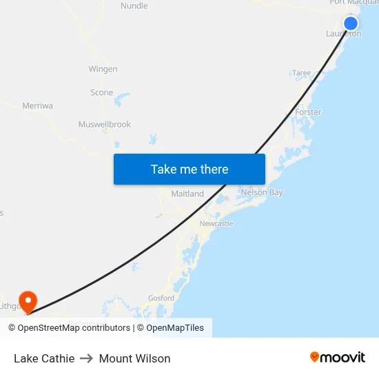 Lake Cathie to Mount Wilson map