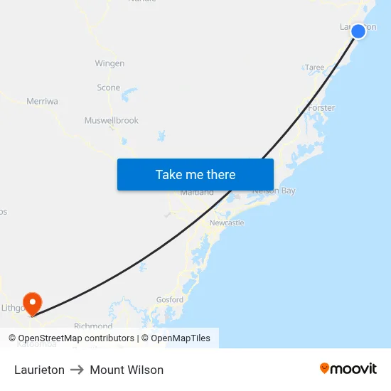 Laurieton to Mount Wilson map