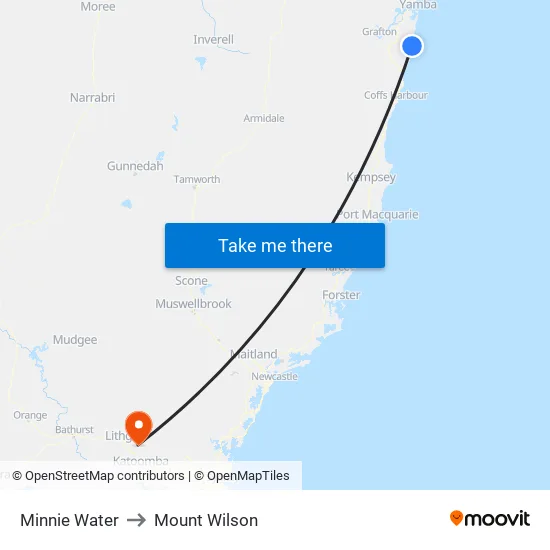 Minnie Water to Mount Wilson map