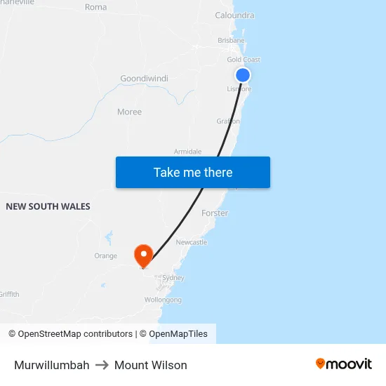 Murwillumbah to Mount Wilson map