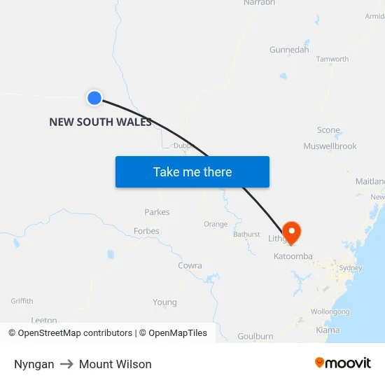 Nyngan to Mount Wilson map