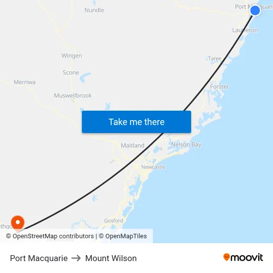 Port Macquarie to Mount Wilson map