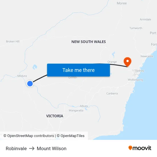 Robinvale to Mount Wilson map