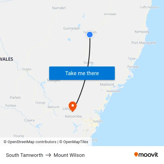 South Tamworth to Mount Wilson map