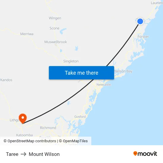 Taree to Mount Wilson map