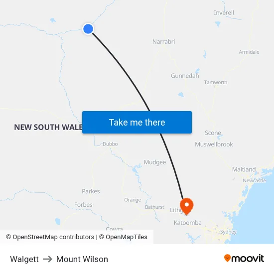 Walgett to Mount Wilson map