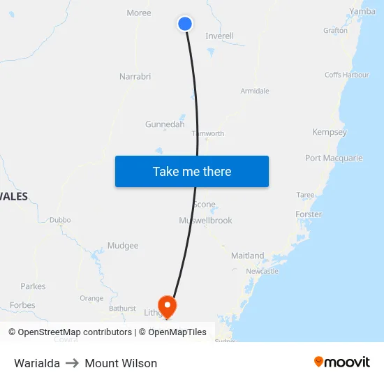 Warialda to Mount Wilson map